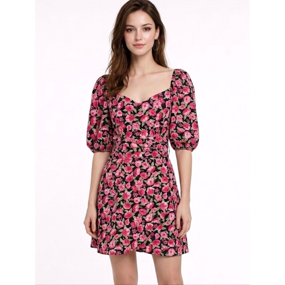 Topshop Pink Floral Poplin Mini Wrap Dress Size 8